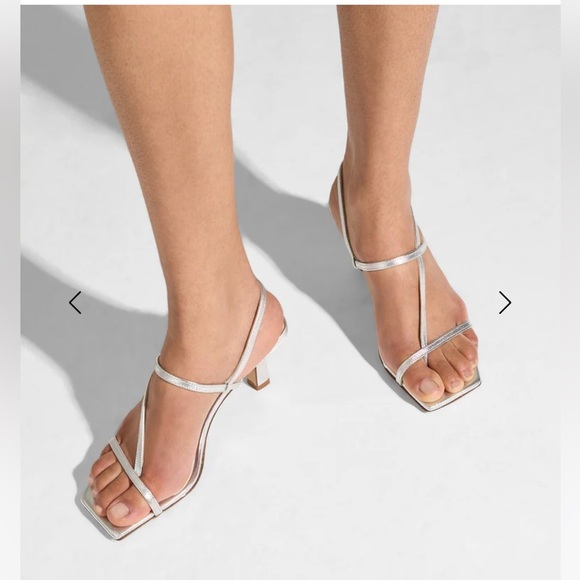 NEW Aeyde Elise Square Toe Post Sandals Dress Heels in Silver Nappa Leather 38 - Picture 1 of 10